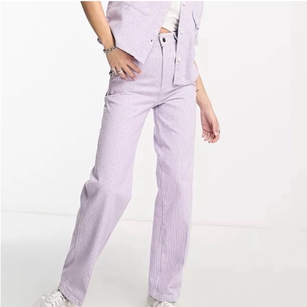 NWT Dickies Regular Fit Hickory Purple & White Striped Pants